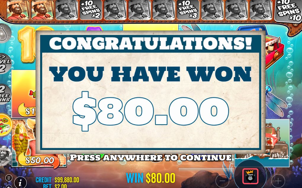 Win screen showing the amount paid in A$