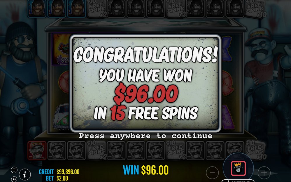 Winning spin on the 5x3 grid of 10 paylines